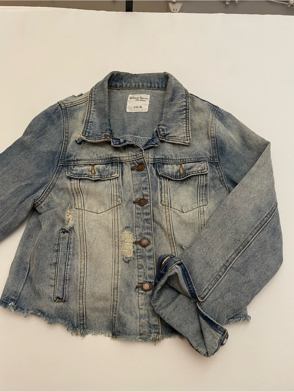 💥🩵 Salvaje Denim Distressed Oversized Jean Jacket XL